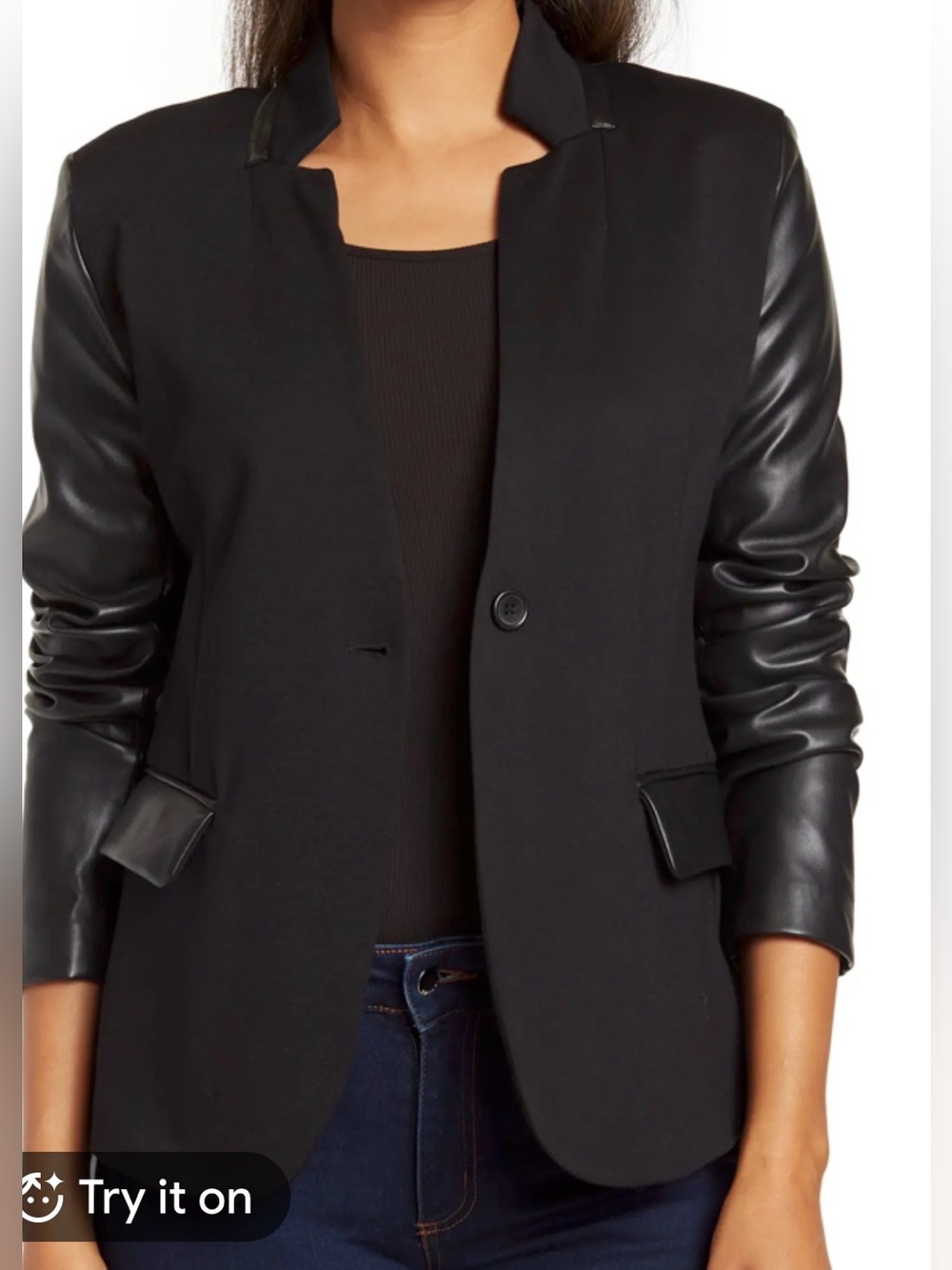 ELLEN TRACY FAUX LEATHER MIXED MEDIA BLAZER size Medium